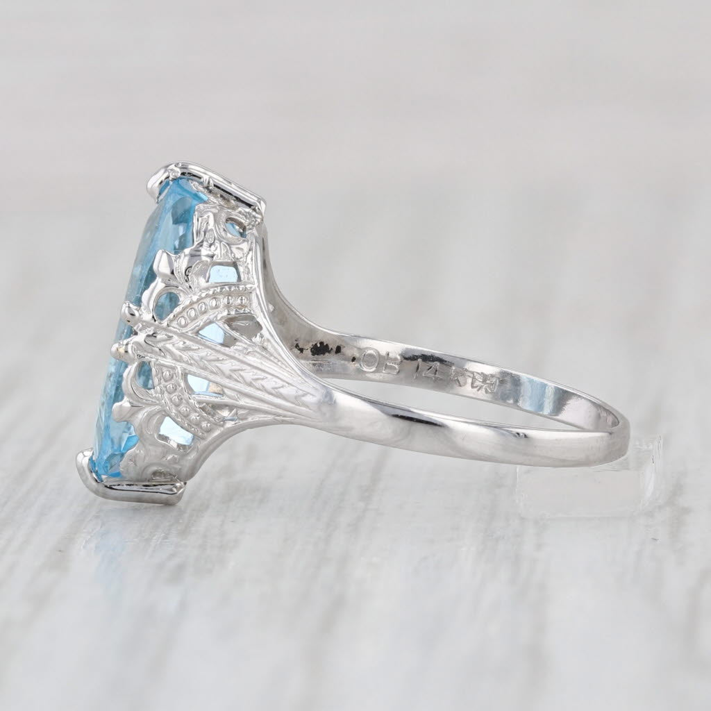 2.90ct Blue Topaz Solitaire Ring Art Deco Ostby Barton 14k White Gold Size 5.25