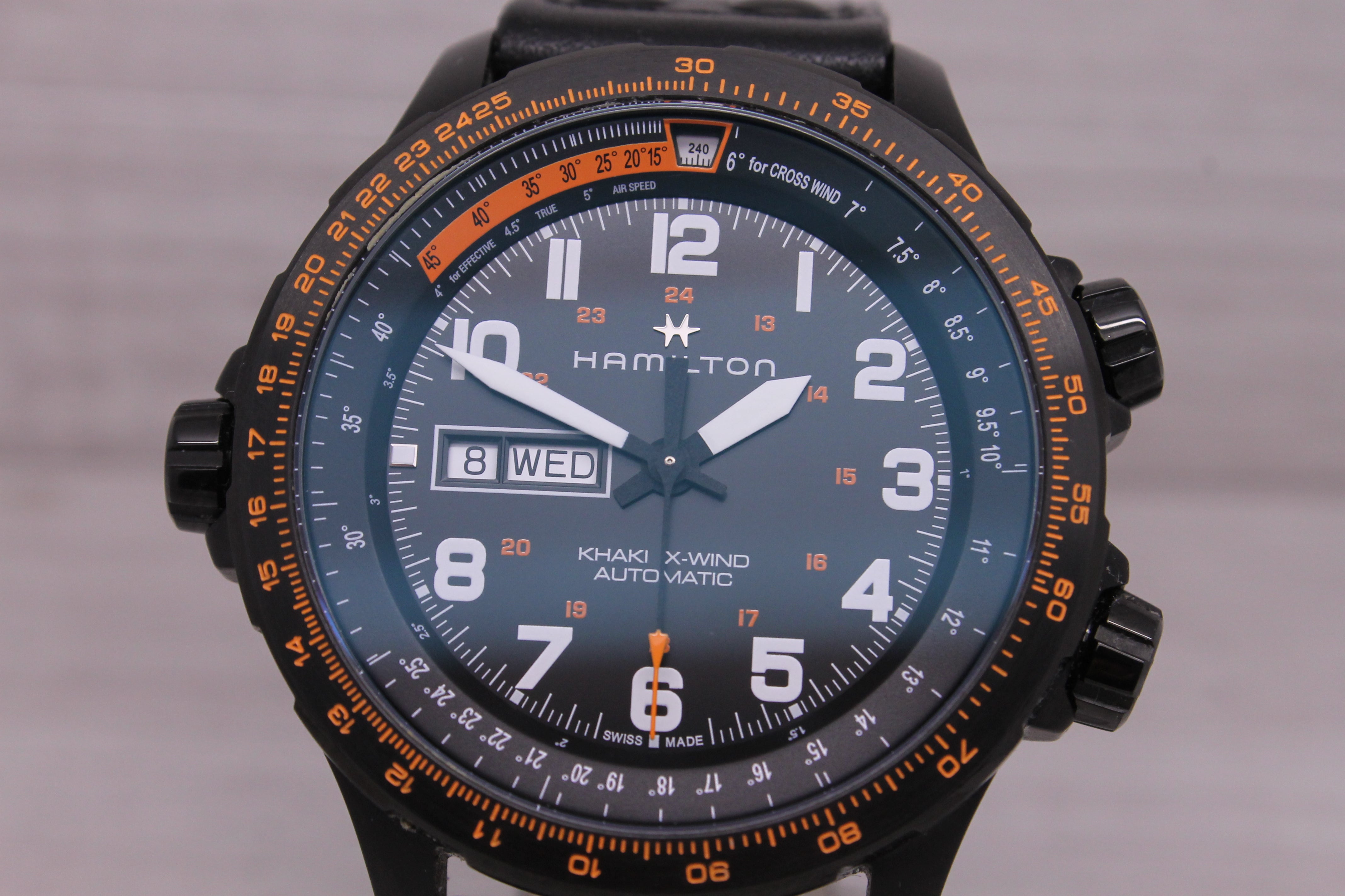 Light Slate Gray Hamilton Khaki X Wind 45mm Black PVD Automatic Mens Watch Original Strap Box