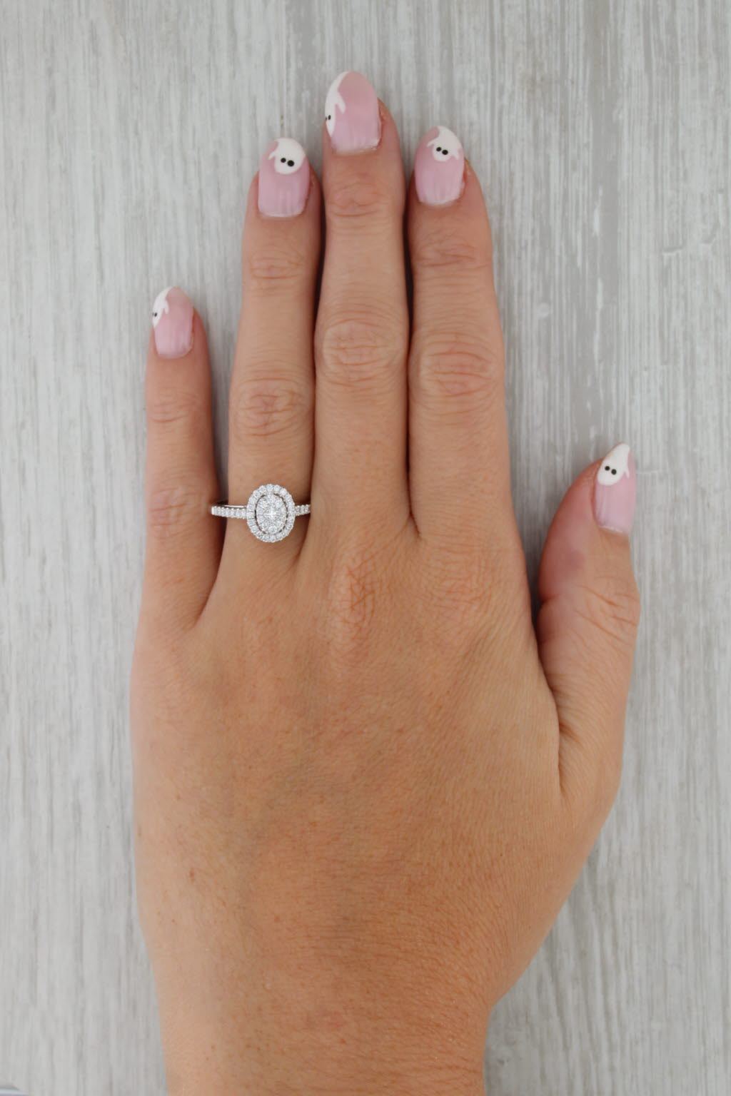 0.52ctw Diamond Halo Engagement Ring 14k White Gold Size 7 Cathedral Band