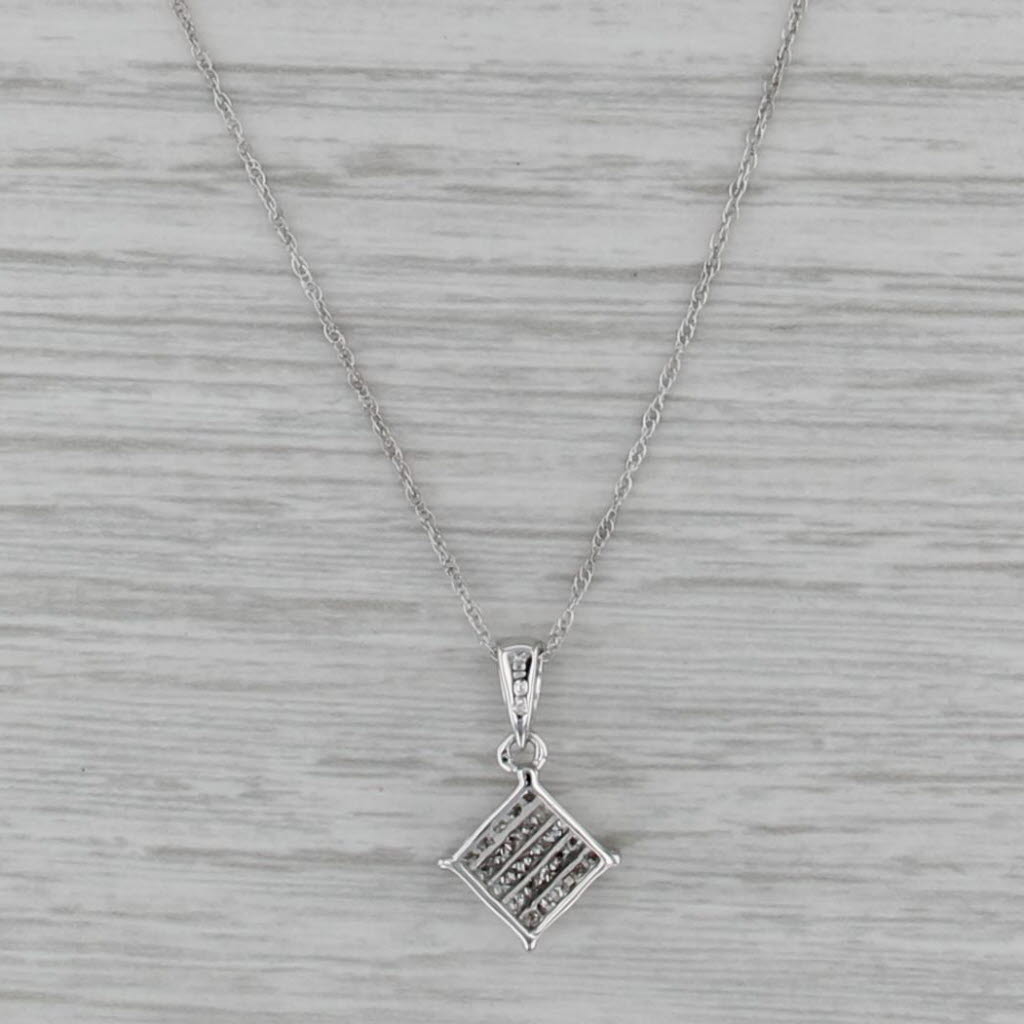 0.25ctw Princess Diamond Pendant Necklace 10k White Gold 16" Rope Chain