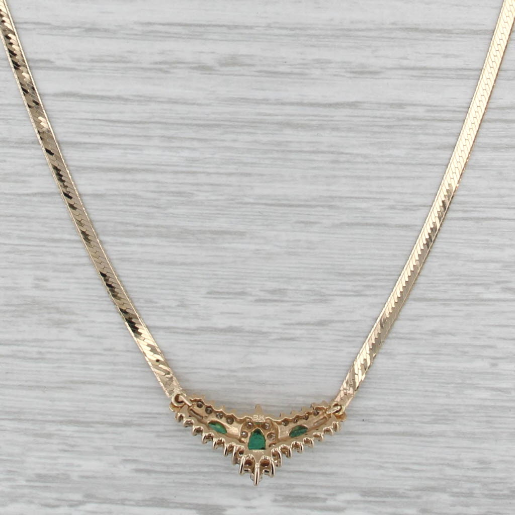 1.05ctw Emerald Diamond Herringbone Chain Necklace 14k Yellow Gold 17.25"