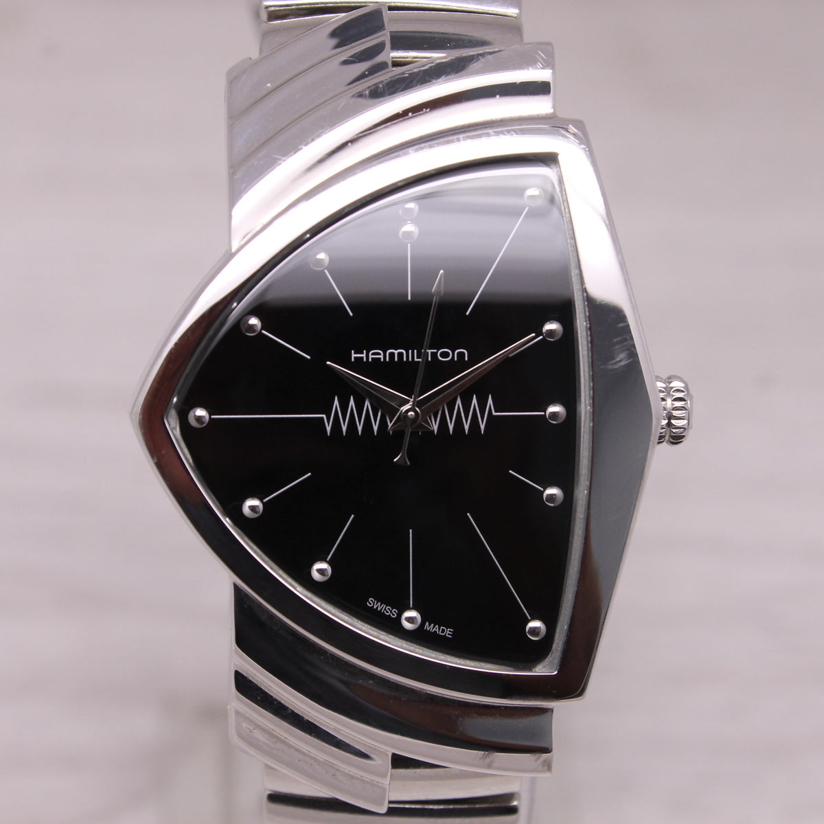 Hamilton Ventura Flex 32mm Quartz Watch Stainless Steel H244112 Swiss Black Dial