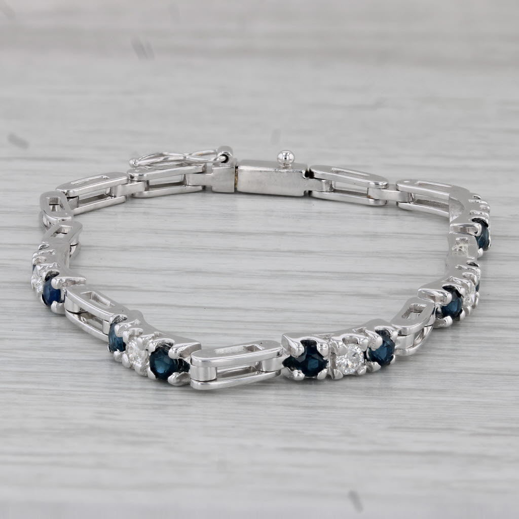 Gray 1.70ctw Blue Sapphire Diamond Bracelet 18k White Gold 6.25"