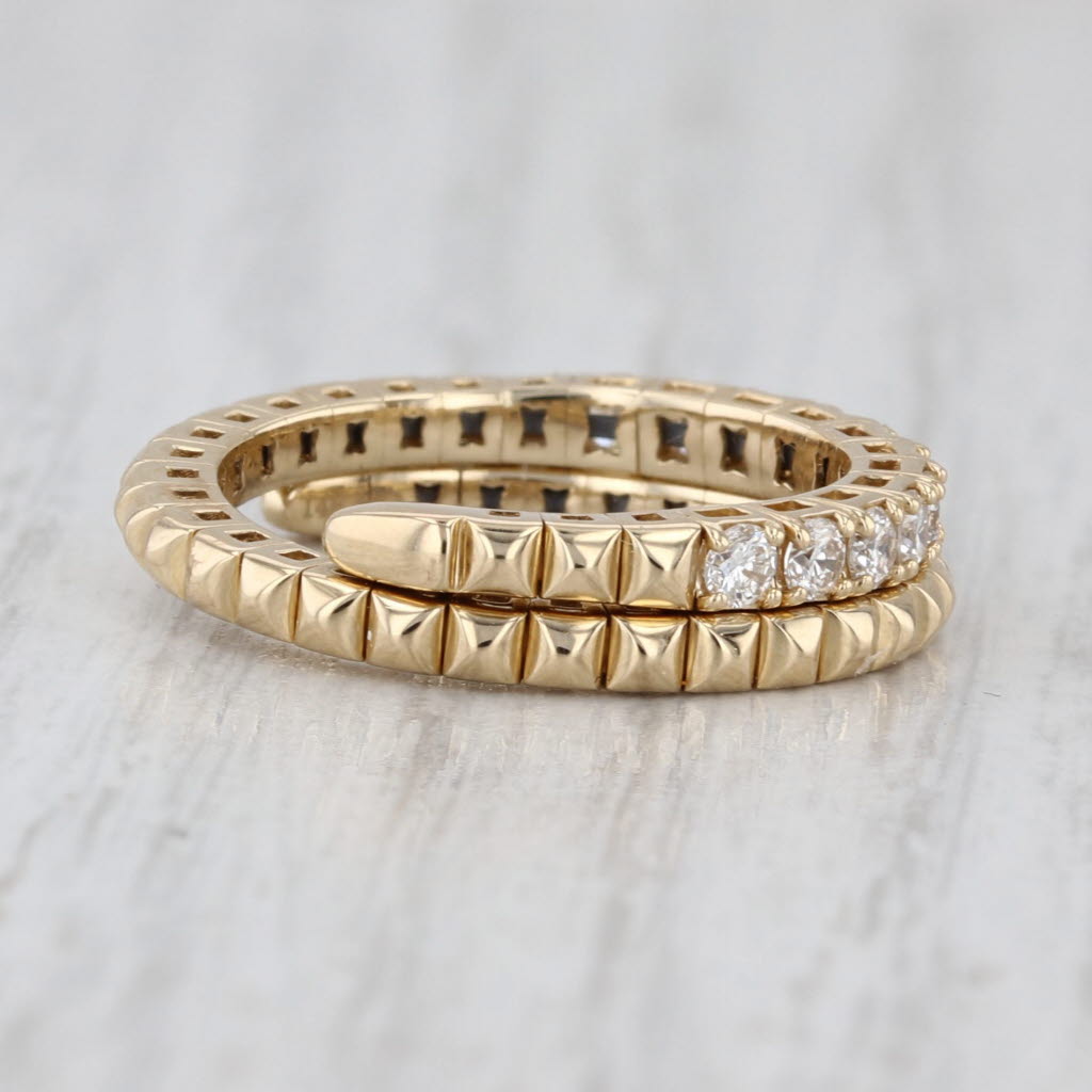 0.50ctw Diamond Wrap Coiled Band Bypass Ring 14k Gold Flexible Size Stackable