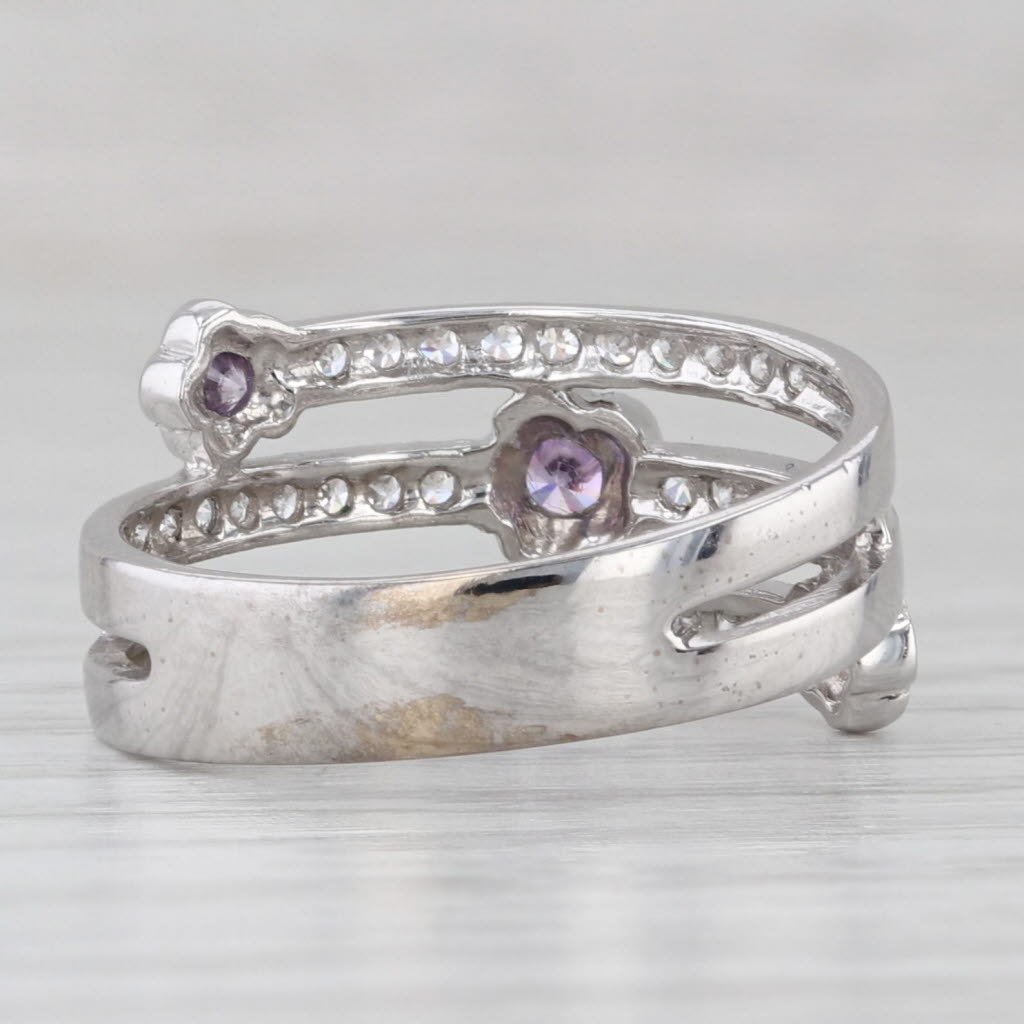 Gray 0.45ctw Purple & White Cubic Zirconia Bypass Coil Ring 14k White Gold Size 7.75
