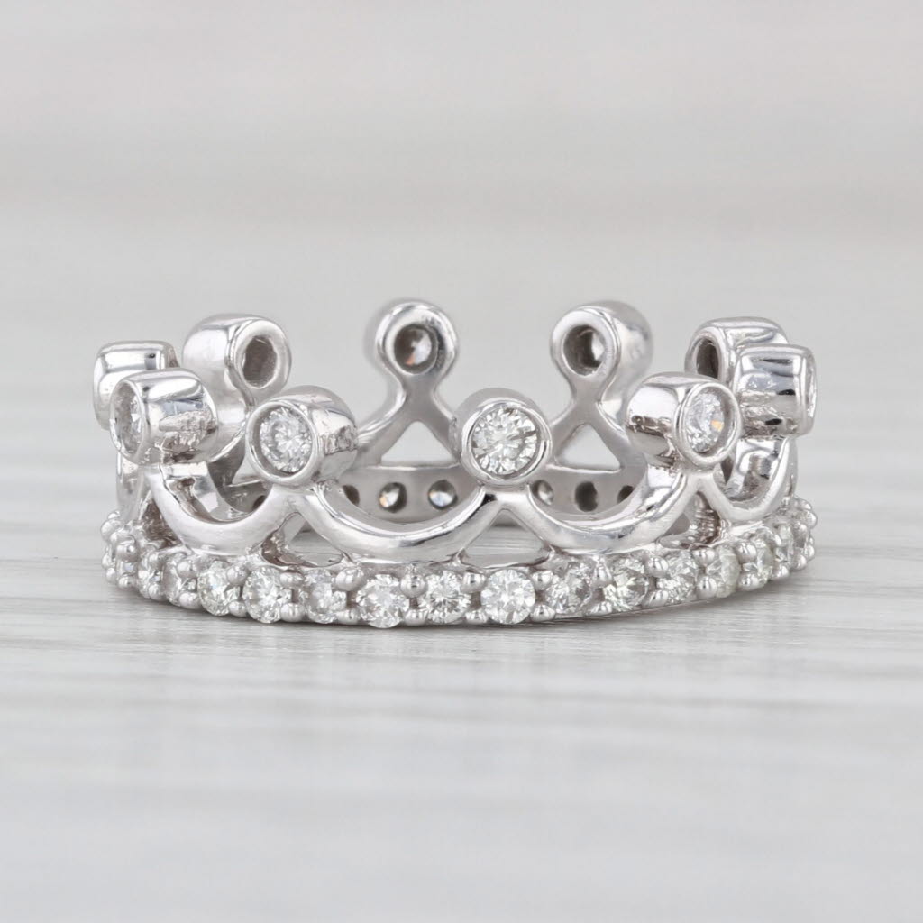 0.58ctw Eternity Diamond Crown Ring 14k White Gold Size 4.25 Stackable