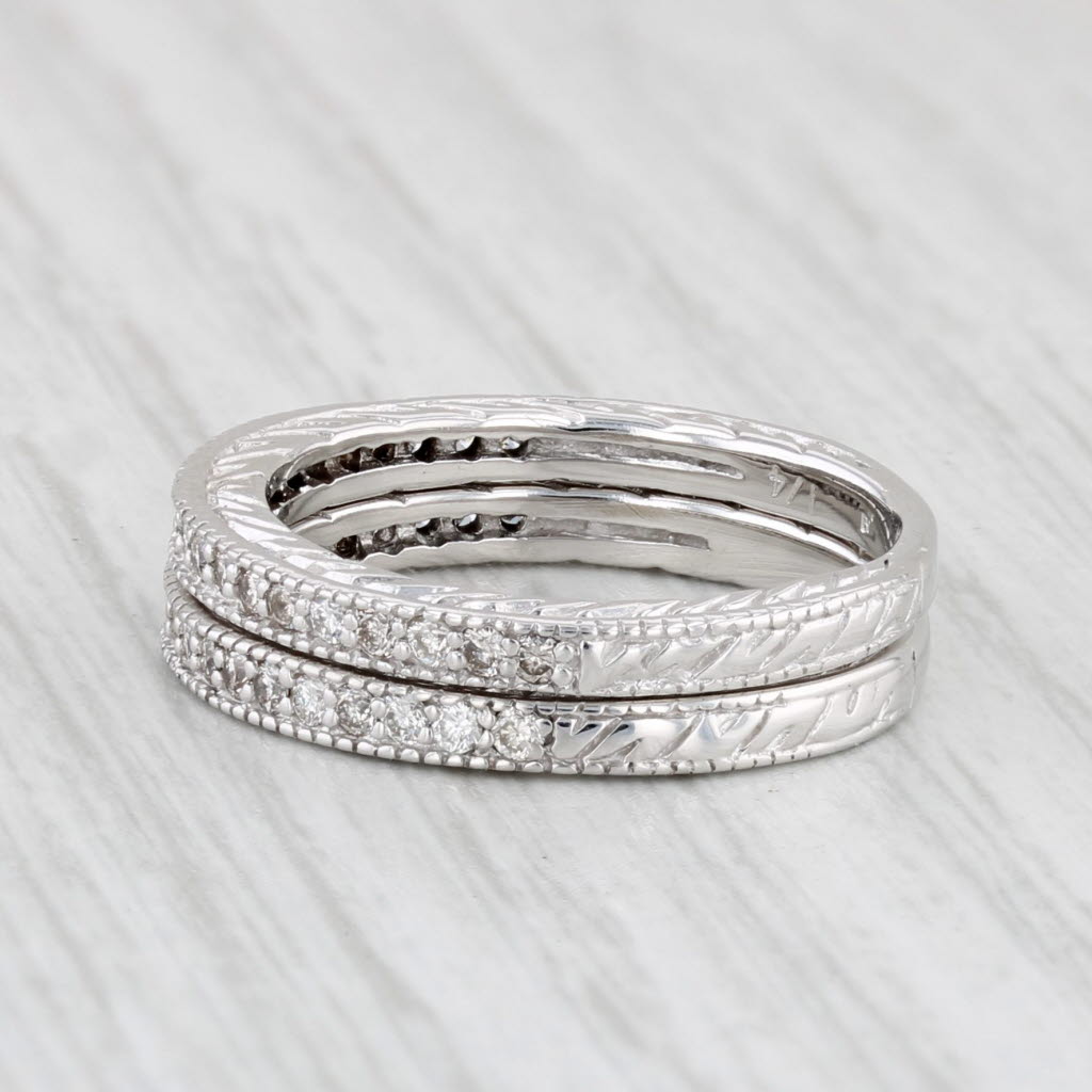 Light Gray 0.42ctw Diamond Set of 2 Rings 14k White Gold Size 6 Stackable Wedding Bands