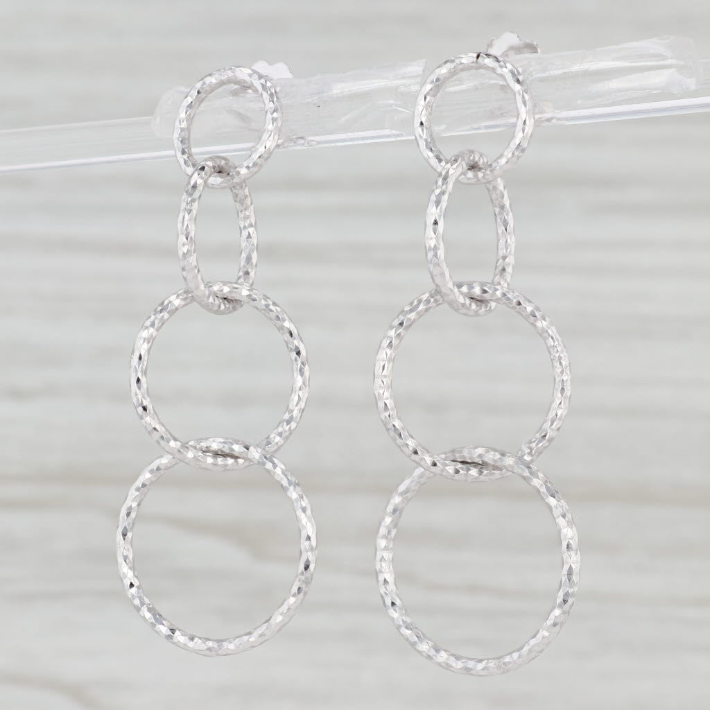 Light Gray Dangling Circles Earrings 14k White Gold Pierced Drops Italian