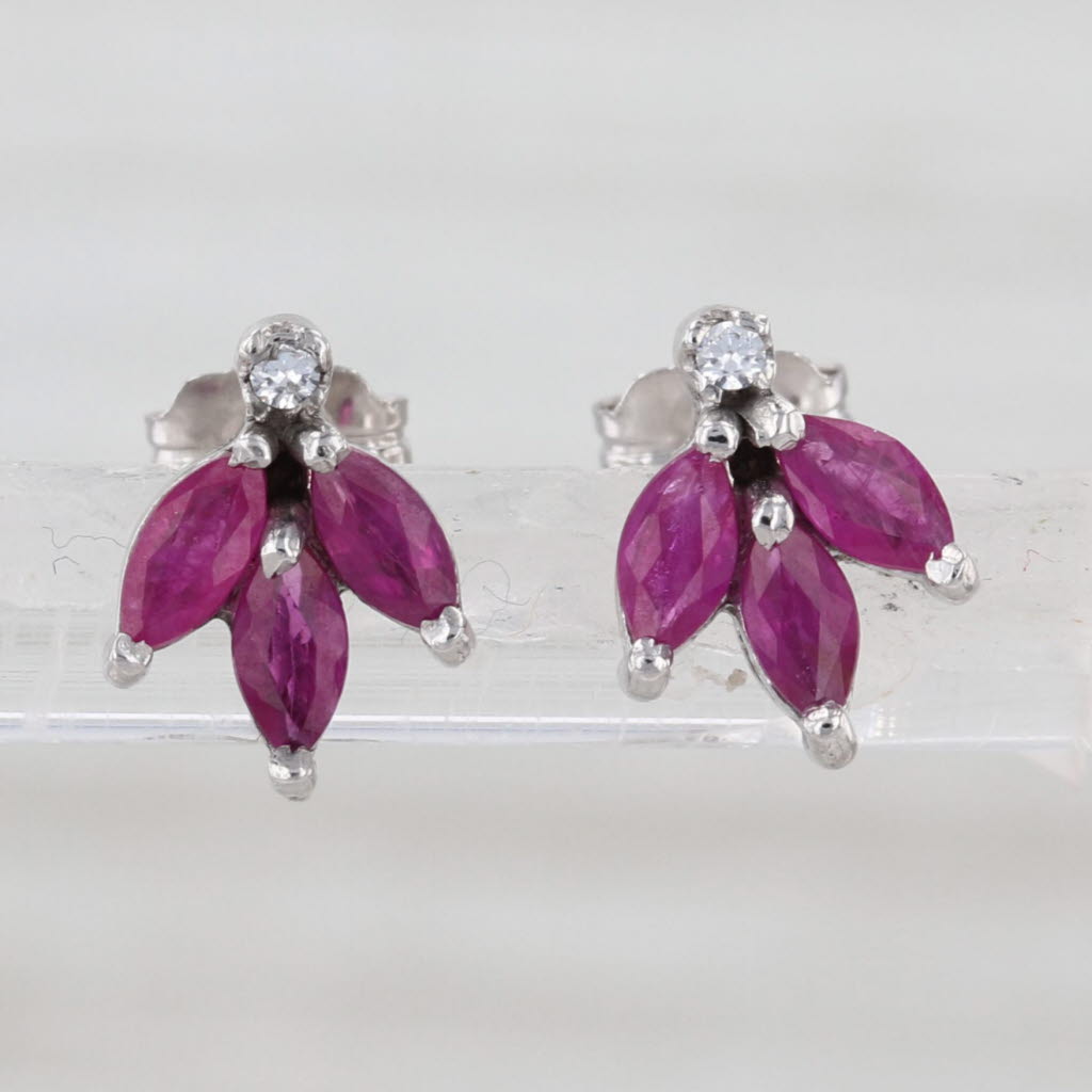 0.96ctw Ruby Cubic Zirconia Stud Earrings 14k White Gold Flower Studs