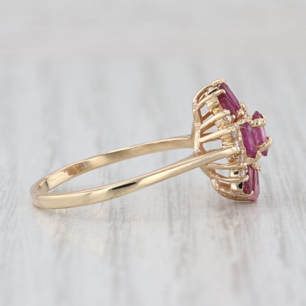 1.01ctw Ruby Diamond Cluster Ring 14k Yellow Gold Size 8.25