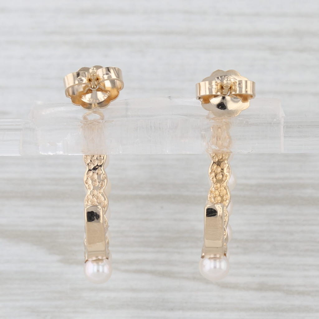 Cultured Pearl J-Hook Earrings 14k Yellow Gold Half Hoop Drops