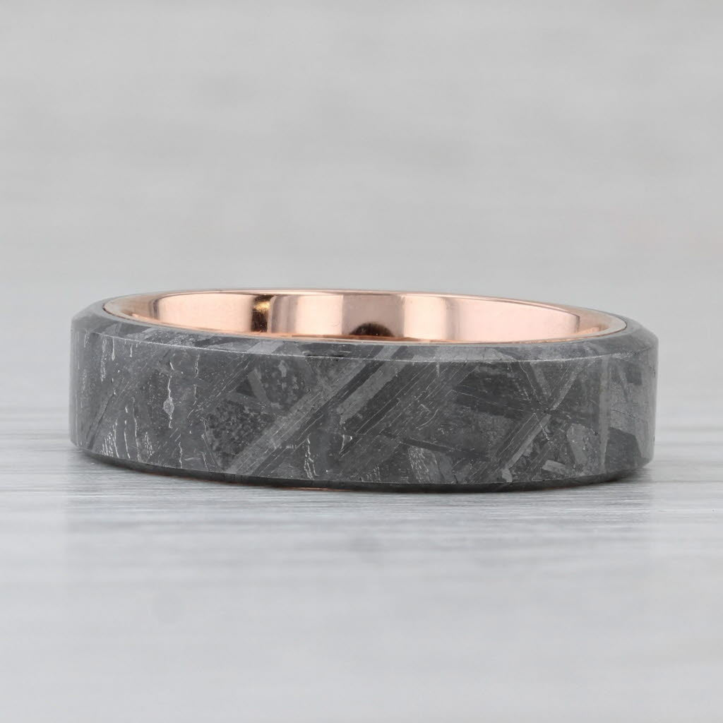 Gray Brilliant Earth Tundra Meteorite Ring 14k Rose Gold Wedding Band Size 9.5 w/ Box