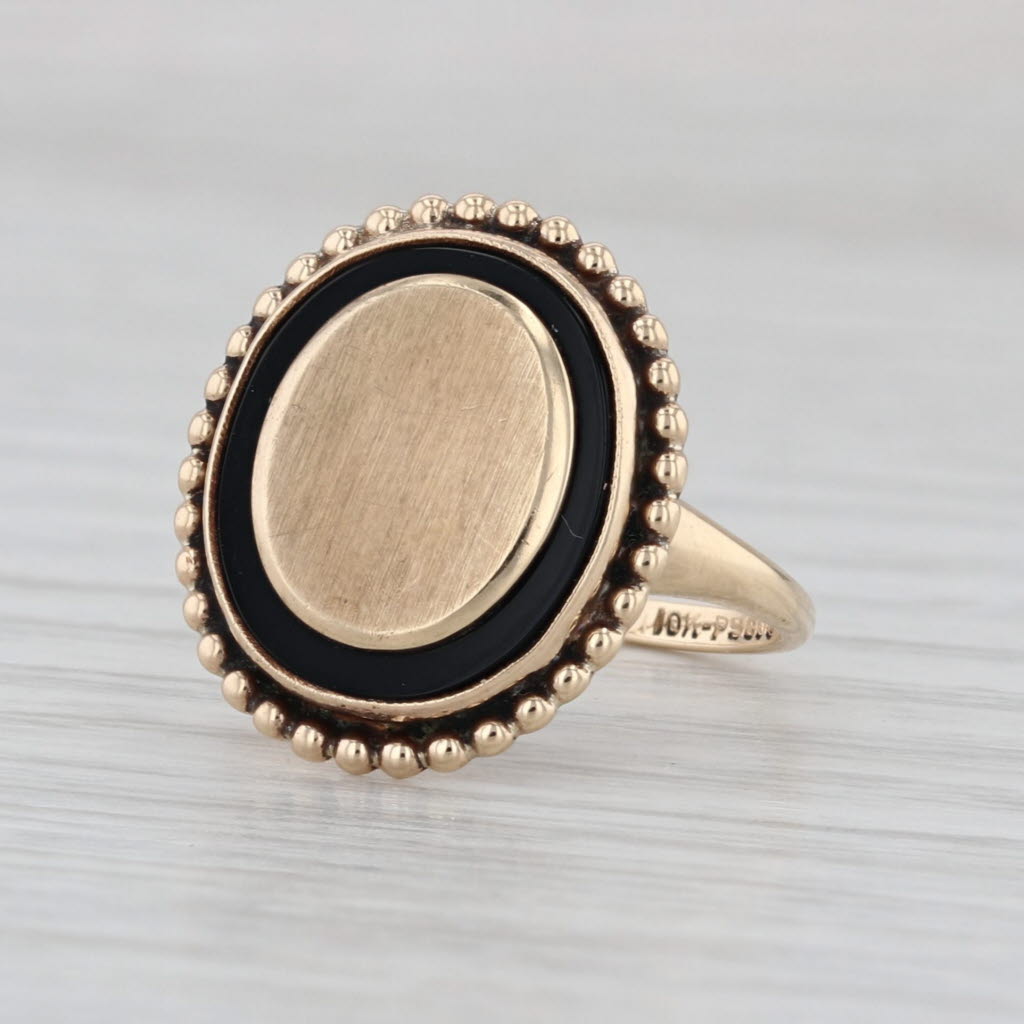 Vintage Engravable Oval Signet Ring Onyx 10k Yellow Gold Size 6.25