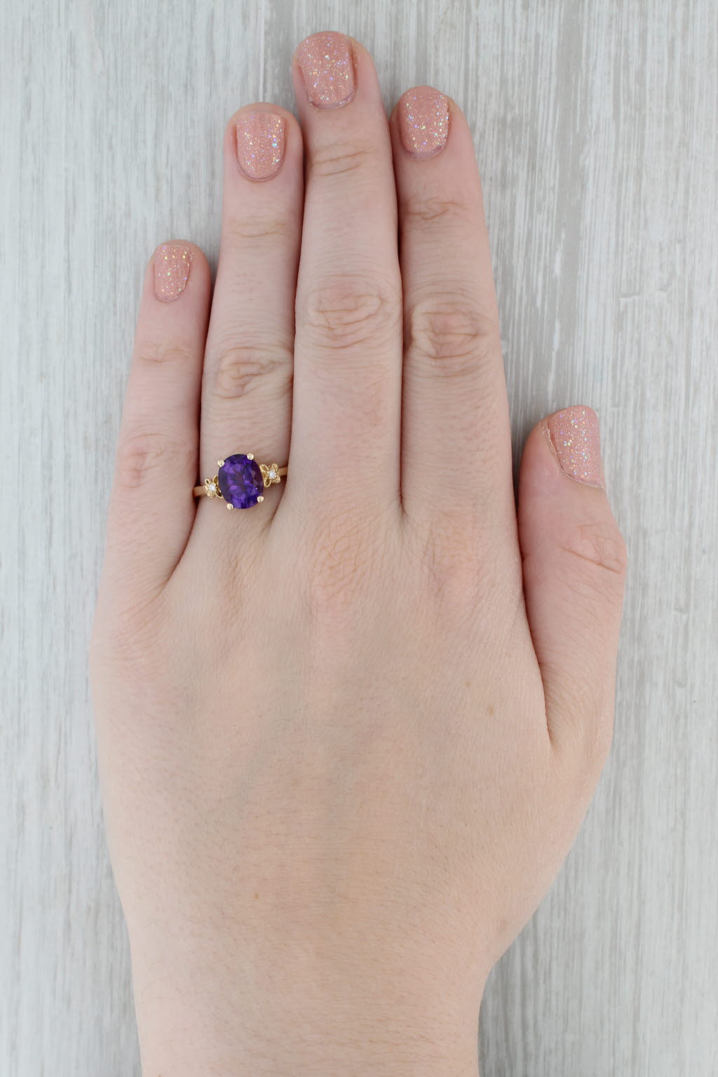 Gray 2.57ctw Oval Amethyst Diamond Ring 10k Yellow Gold Size 9