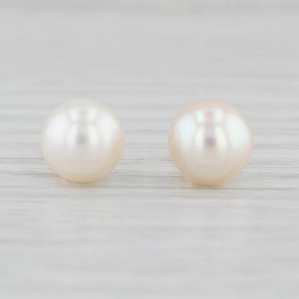 7.8mm Cultured Pearl Round Stud Earrings 18k Yellow Gold