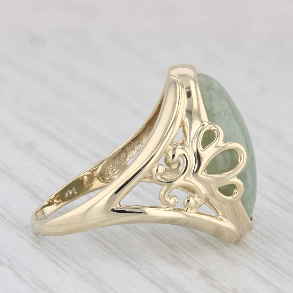 Light Gray Green Jadeite Jade Ring 14k Yellow Gold Size 9 Oval Cabochon Solitaire