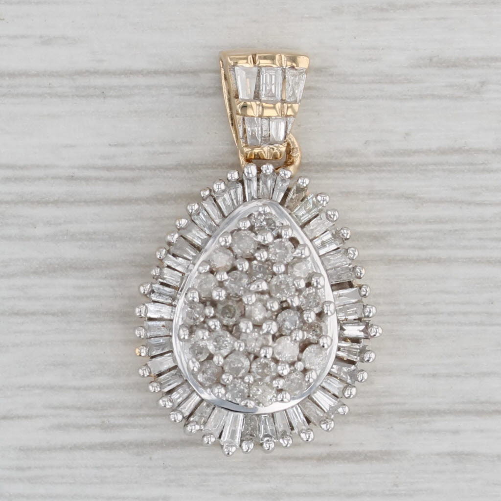 Gray 0.85ctw Diamond Teardrop Cluster Pendant 10k Yellow Gold