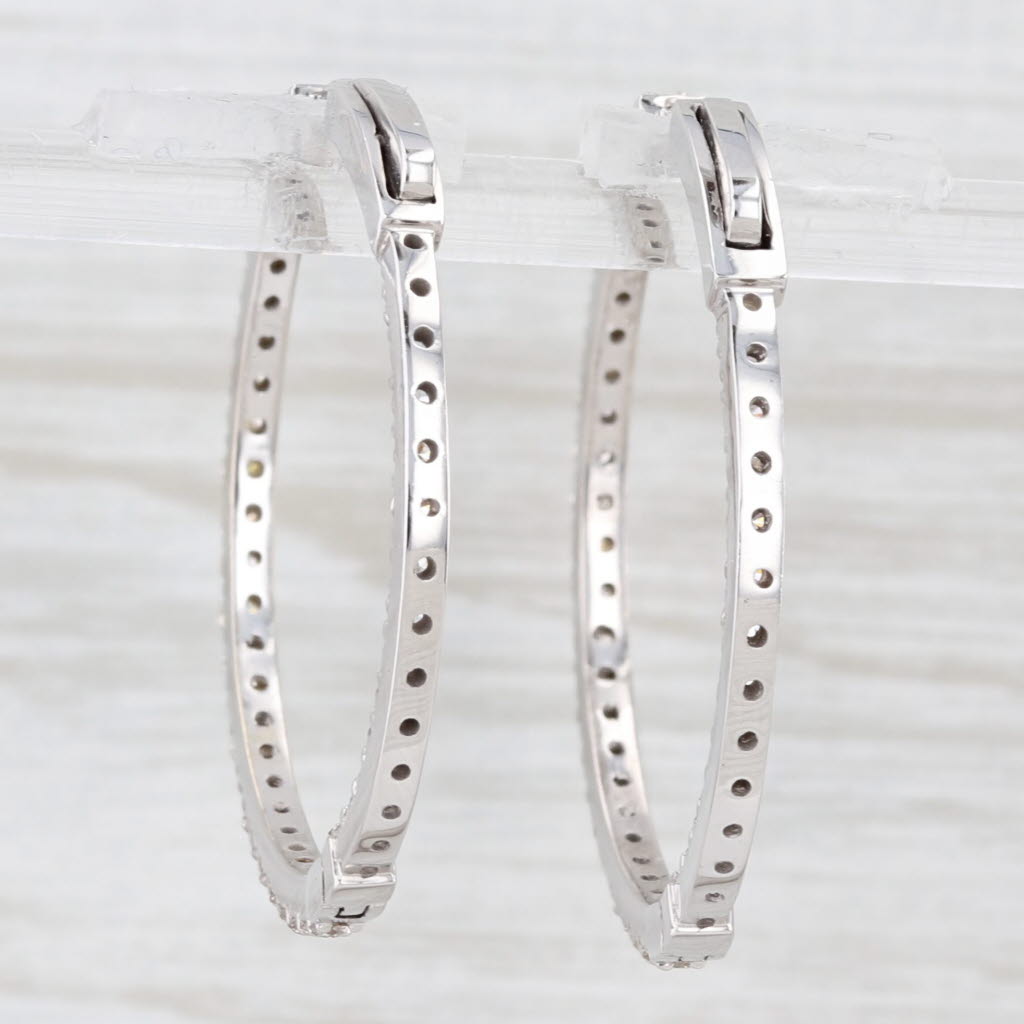 Light Gray 1.60ctw Diamond Inside Out Round Hoop Earrings 10k White Gold Hinged Snap Hoops