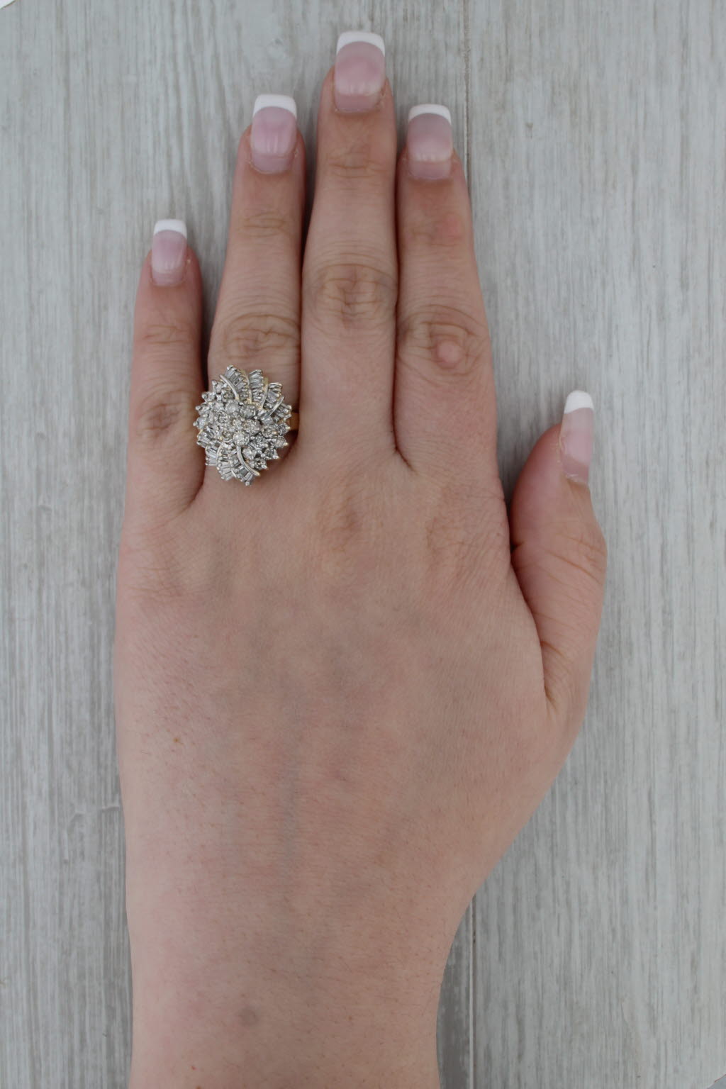 2ctw Diamond Cluster Cocktail Ring 10k Yellow Gold Size 10 Flower Swirl