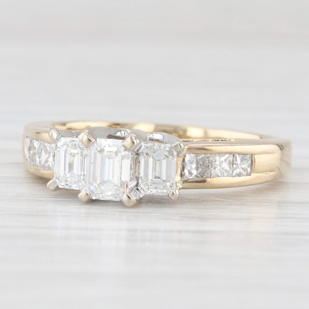 Light Gray 0.98ctw Diamond 3-Stone Engagement Ring 10k Yellow Gold Size 7.25 Emerald Cut