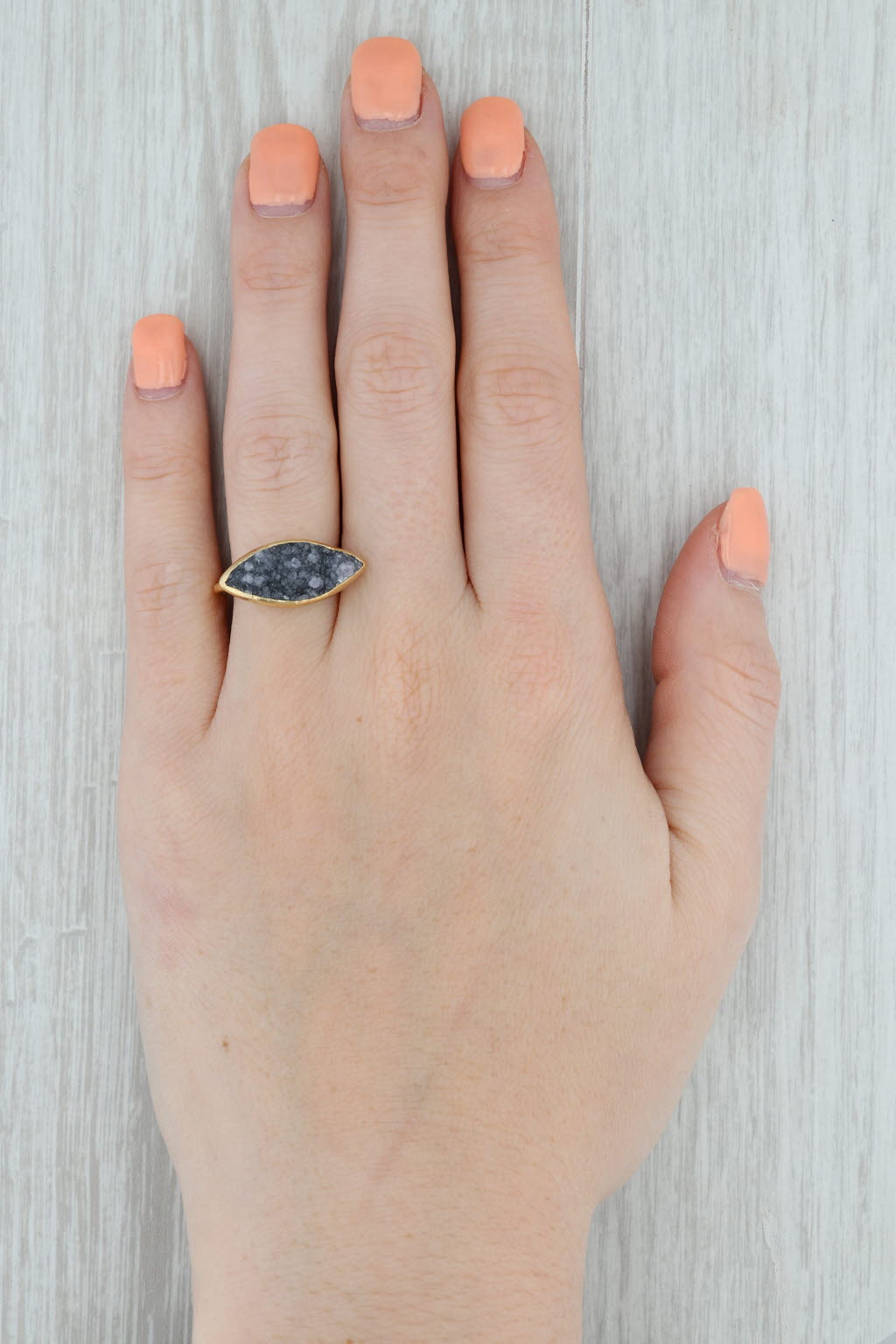 New Nina Wynn Druzy Amethyst Ring Sterling Silver 22k Gold Vermeil Size 7