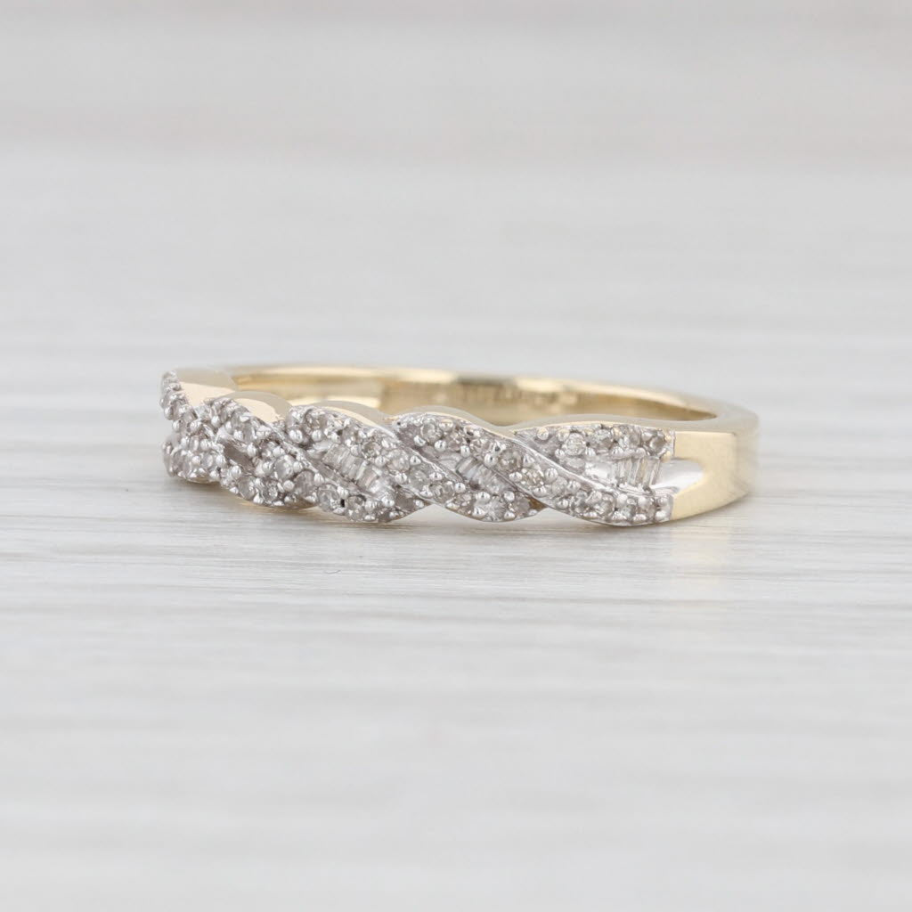 Light Gray 0.14ctw Diamond Twist Ring 10k Yellow Gold Wedding Anniversary Stackable Band
