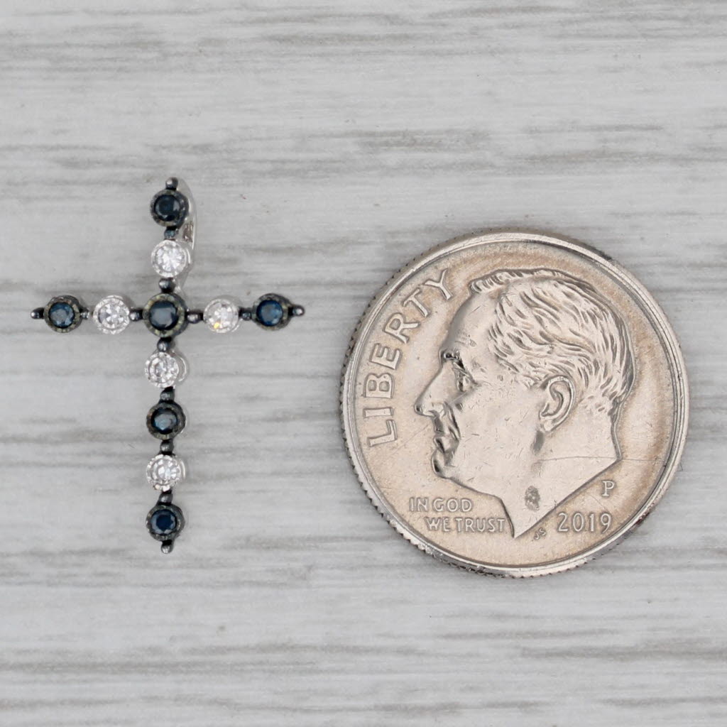 Gray New Blue White Diamond Cross Pendant 14k Yellow Gold
