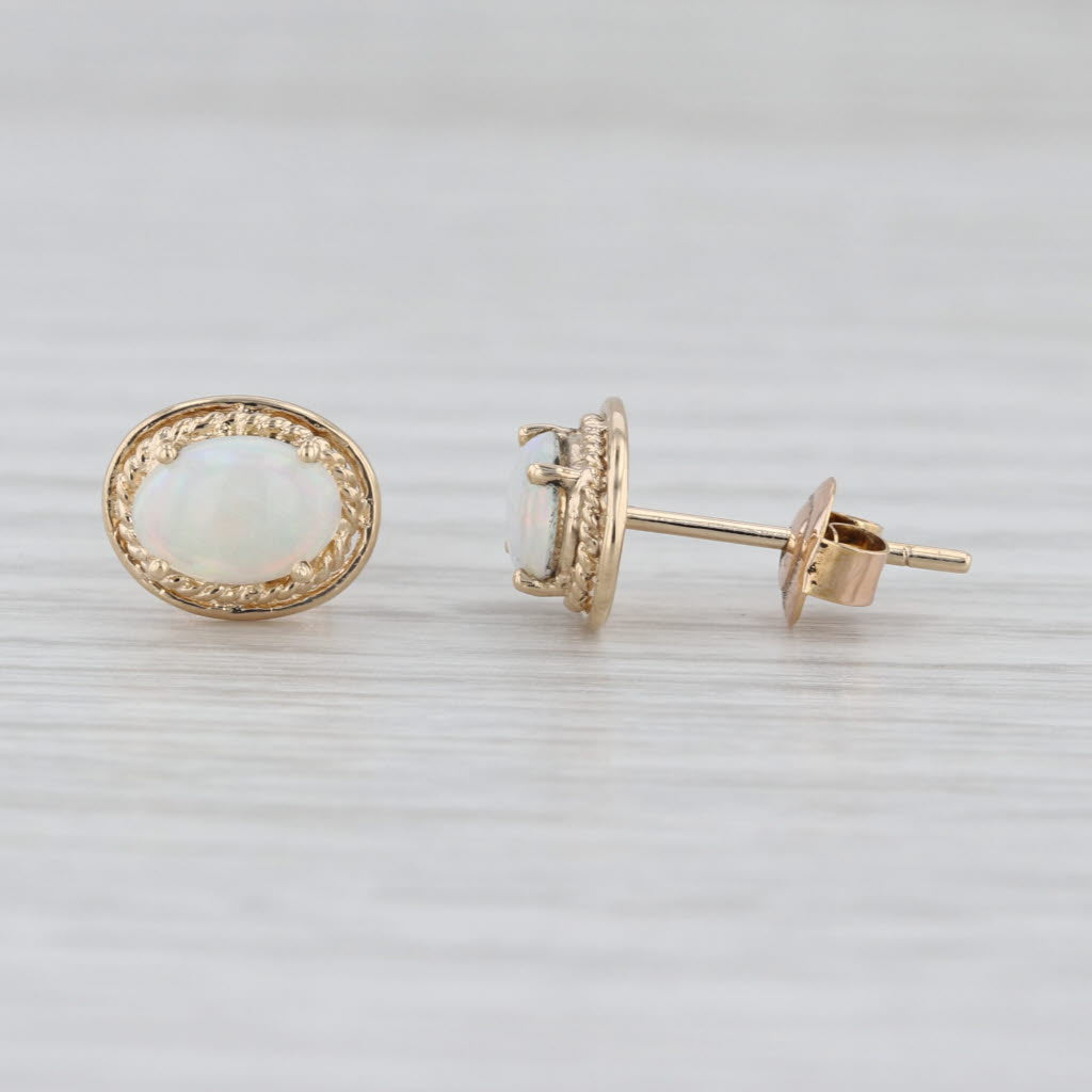 Oval Opal Cabochon Stud Earrings 14k Yellow Gold Solitaire Studs
