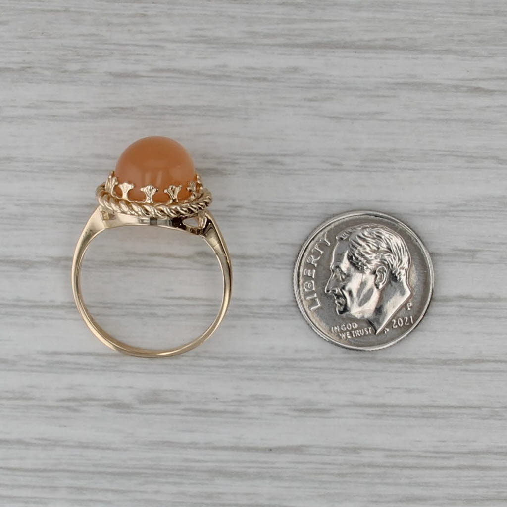 Orange Moonstone Cabochon Ring 14k Yellow Gold Size 8