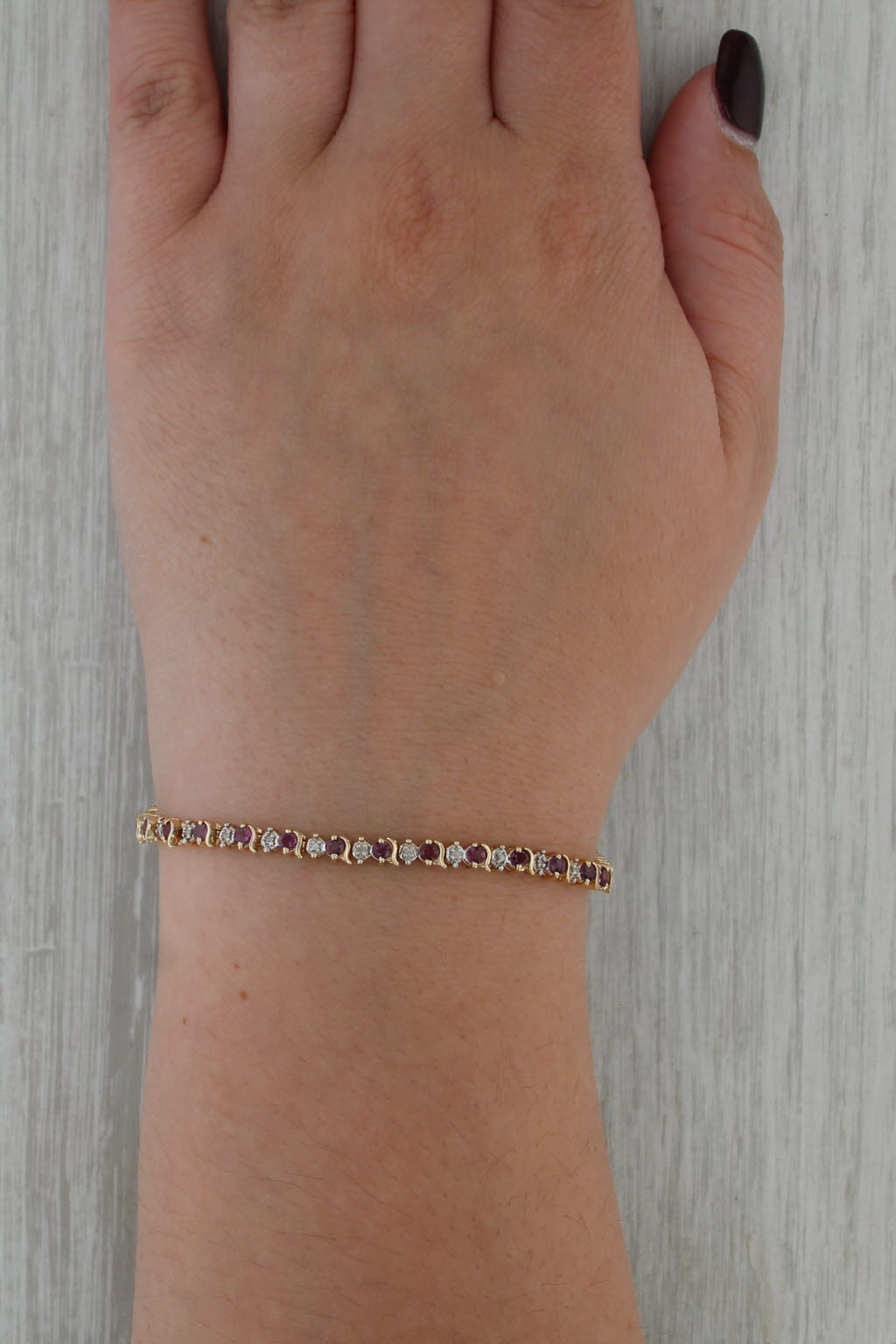 2.54ctw Ruby Diamond Tennis Bracelet 14k Yellow Gold 7" 3.6mm