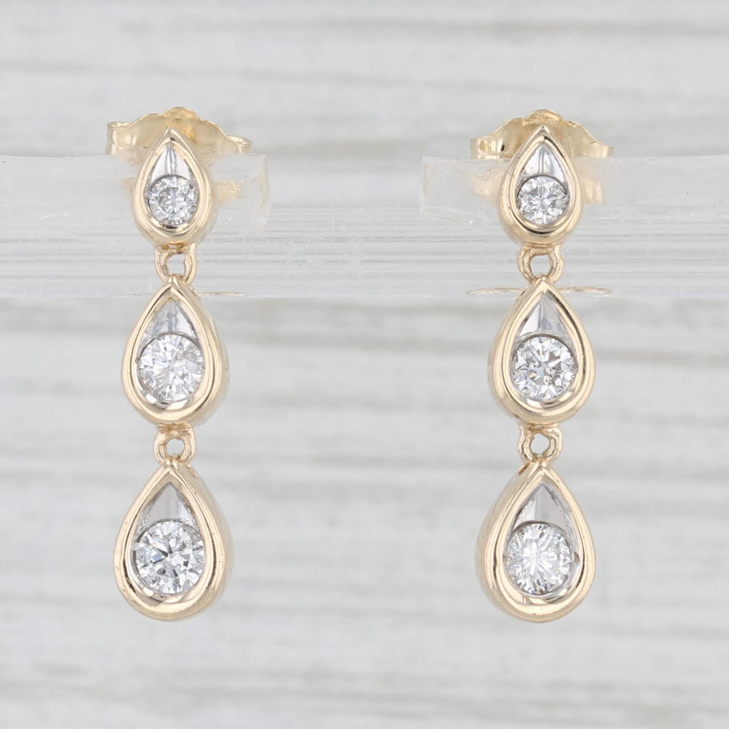Light Gray 0.36ctw Diamond Teardrop Journey Earrings 10k Yellow Gold Pierced Dangles