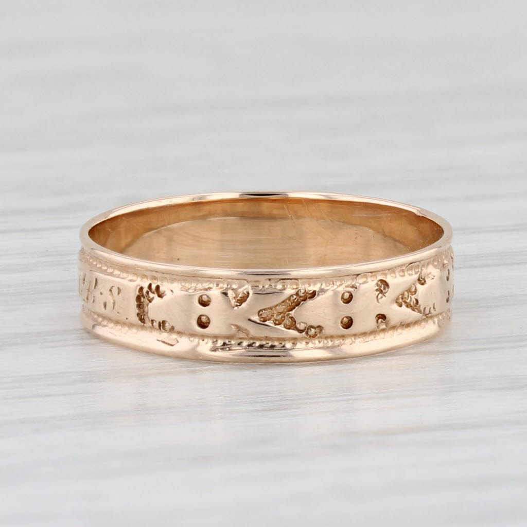 Light Gray Antique Victorian Etched Band Baby Ring 10k Yellow Gold Size 2