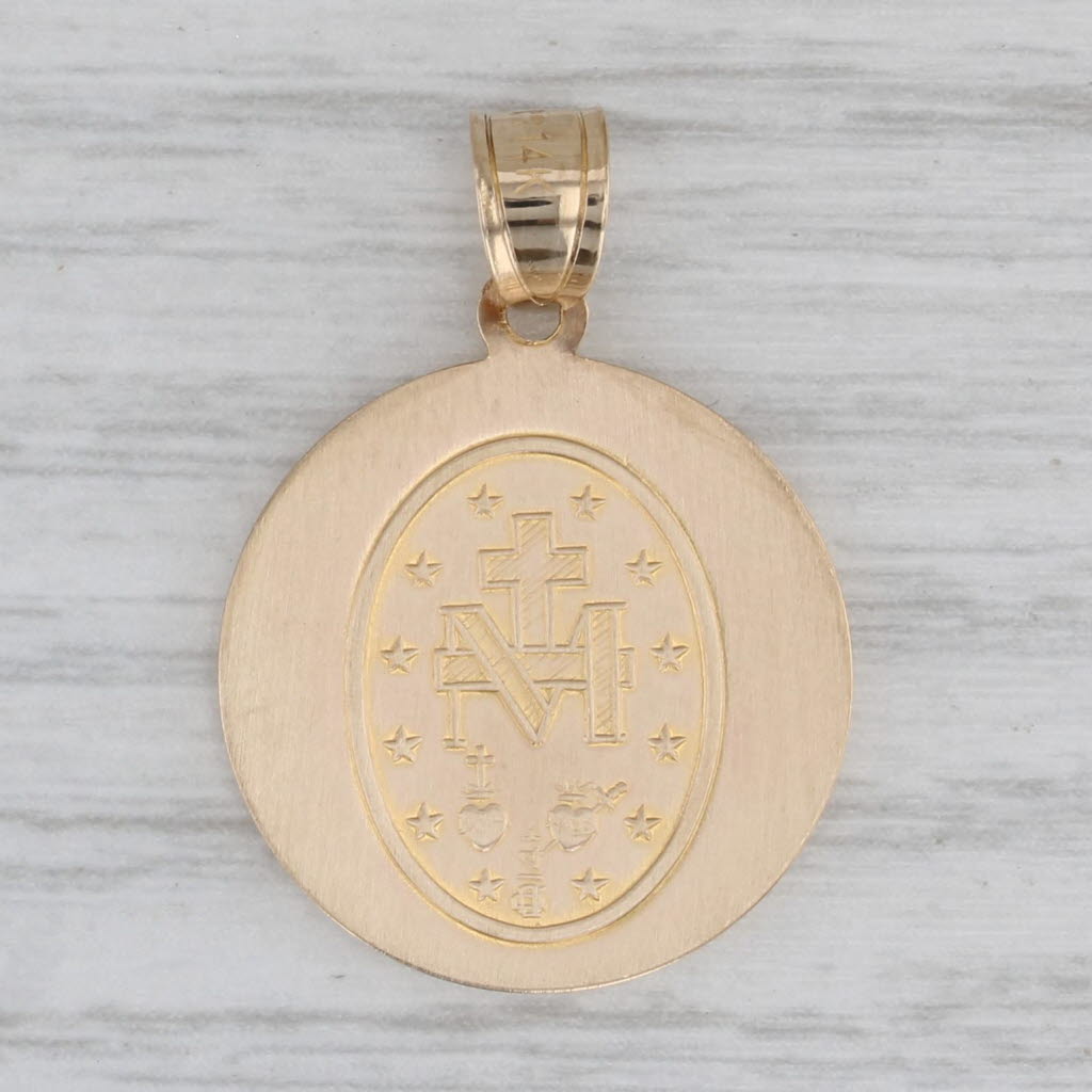 Gray Miraculous Medal Pendant 14k Yellow Gold Catholic Religious Virgin Mother Mary
