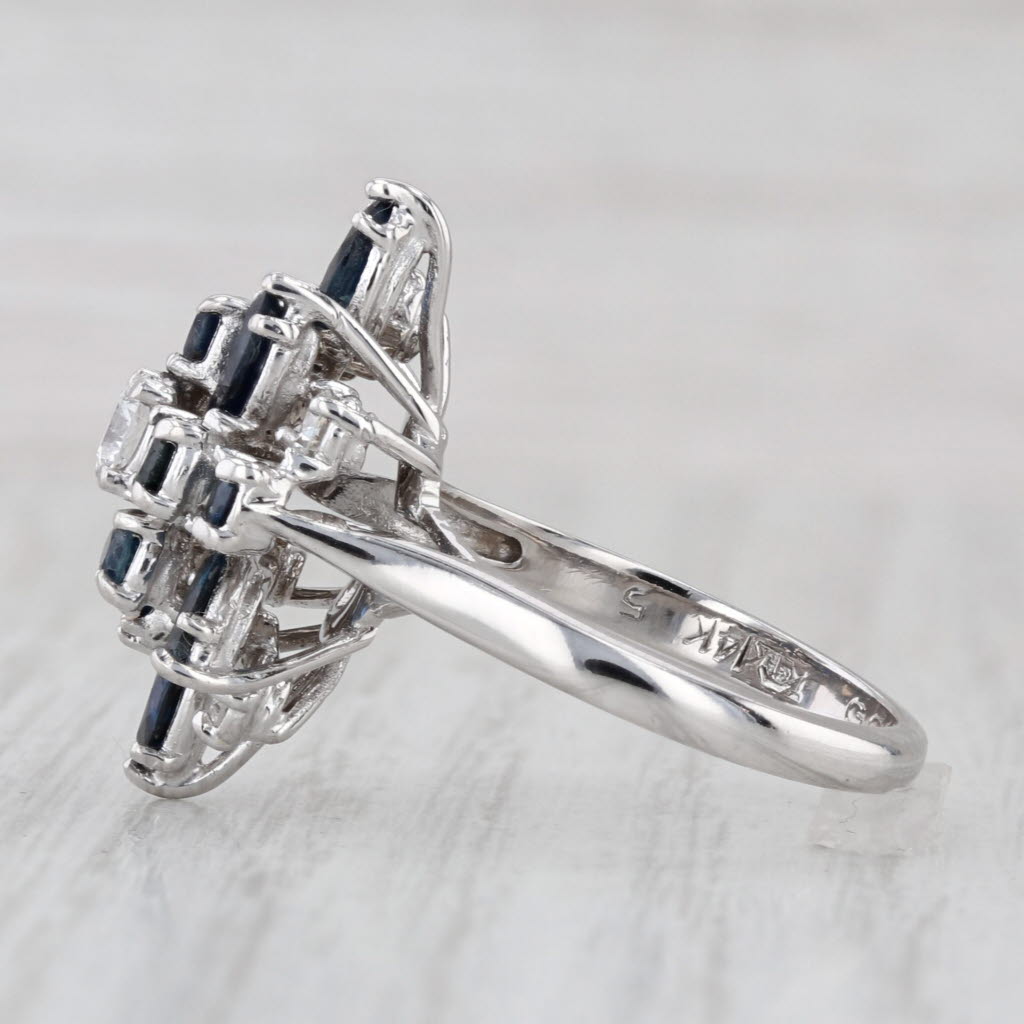 2.17ctw Blue Sapphire Diamond Cluster Cocktail Ring 14k White Gold Size 6.75