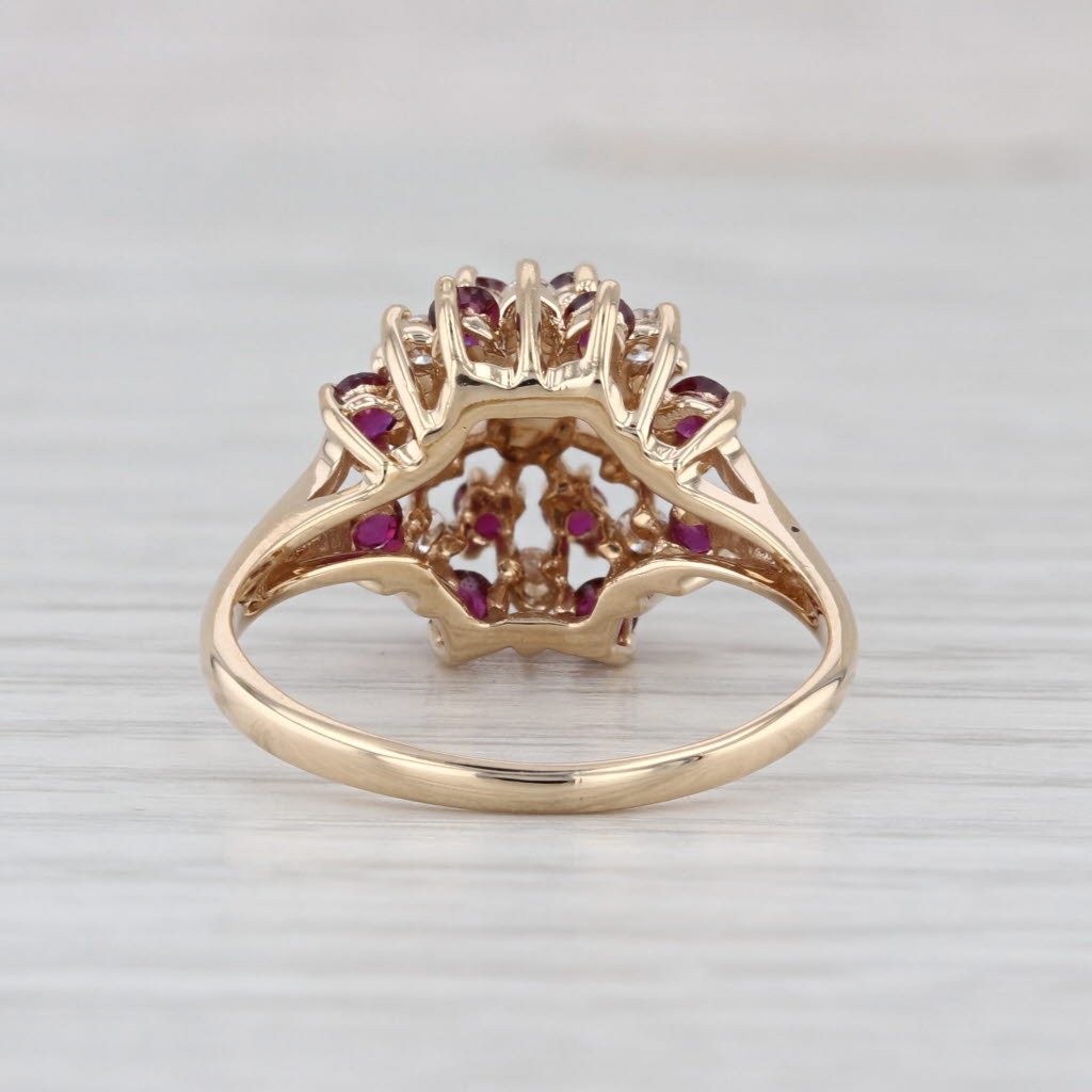 0.92ctw Ruby Diamond Tiered Halo Ring 14k Yellow Gold Size 7.5