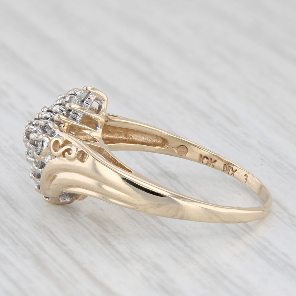 Light Gray 0.23ctw Diamond Cluster Ring 10k Yellow Gold Bypass Size 7