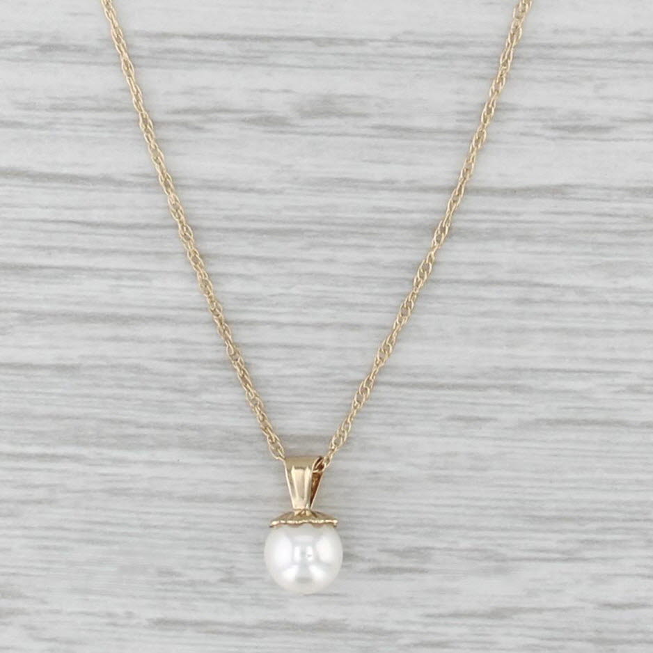 Cultuerd Pearl Solitaire Drop Pendant Necklace 14k Yellow Gold 18.25" Rope Chain
