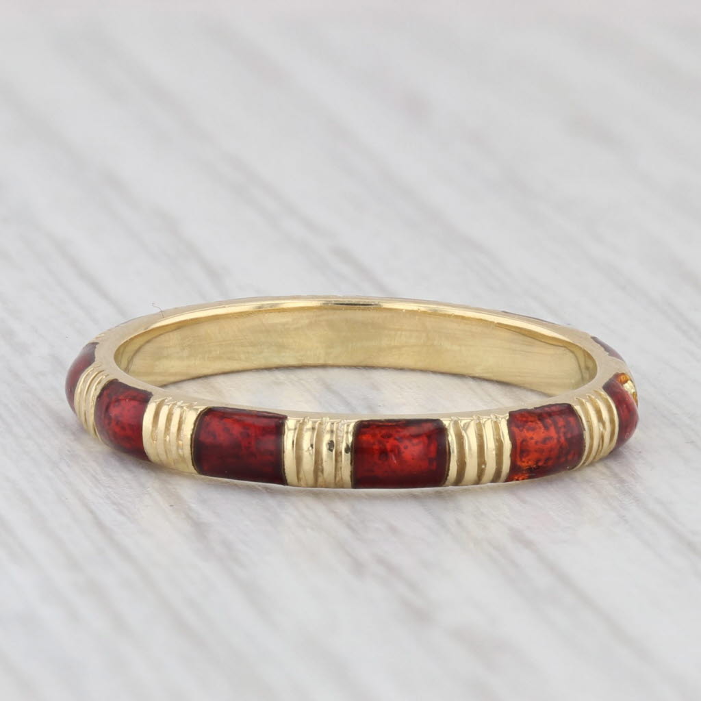 Light Gray Red Enamel Stackable Ring 18k Yellow Gold Size 8 Band
