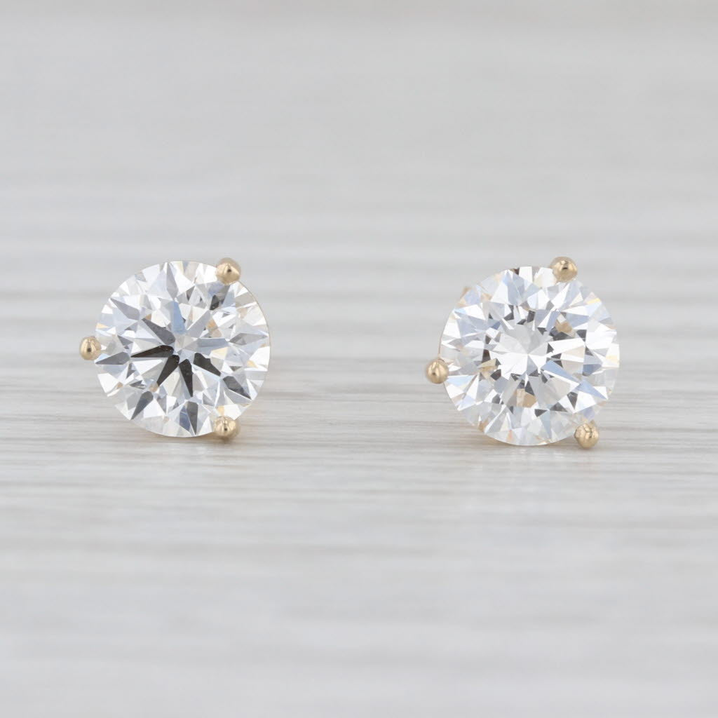 New 3.02ctw IGI Lab Grown Diamond Stud Earrings 14k Gold Studs Round VS1 E