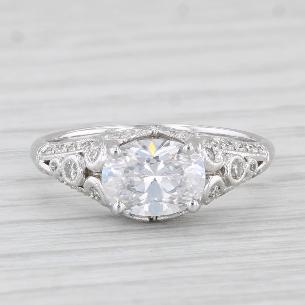 Light Gray New Beverley K Oval Semi Mount Engagement Ring 18k White Gold Diamond Size 6.75
