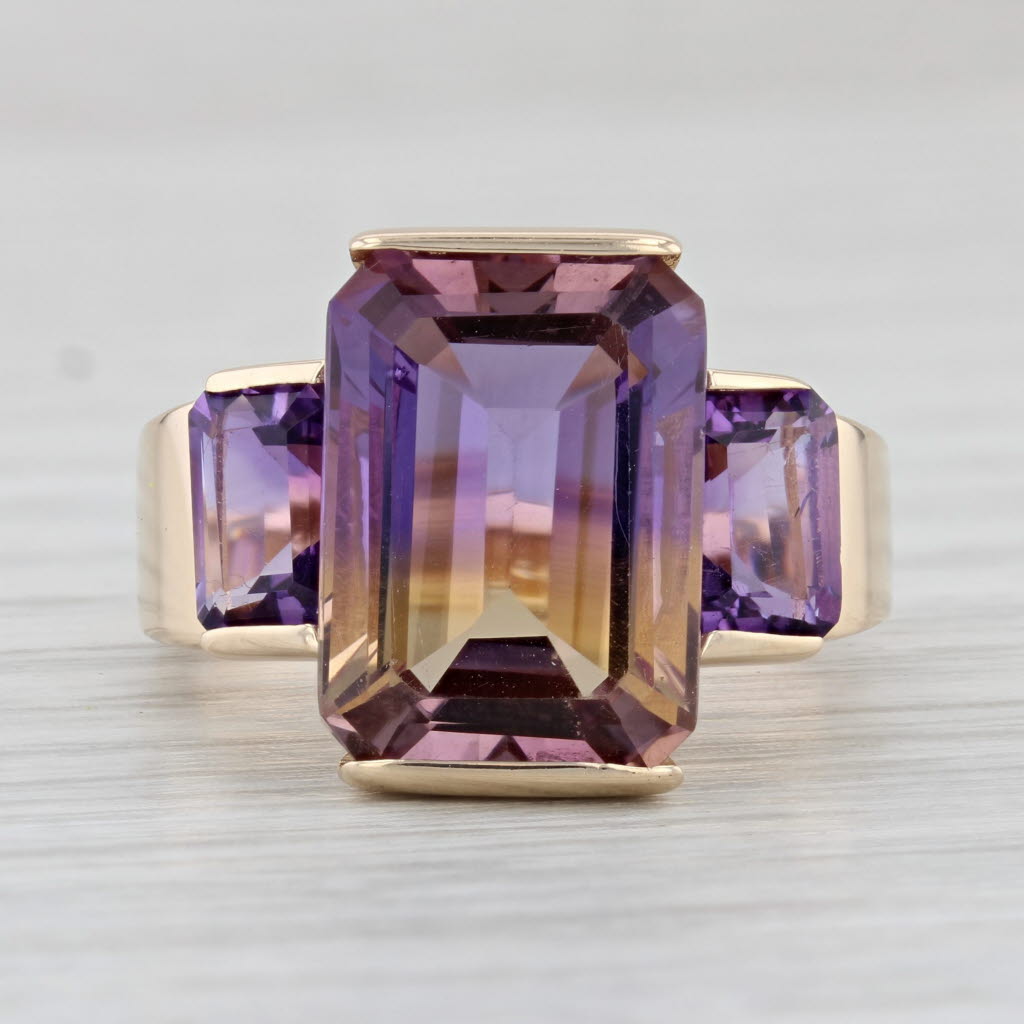Gray 8.70ctw Orange Purple Ametrine Amethyst Ring 14k Yellow Gold Size 6.75