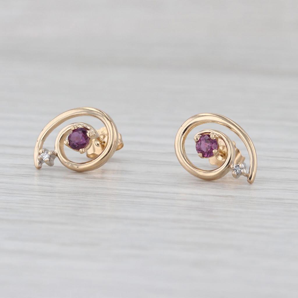 0.26ctw Ruby Diamond Swirl Stud Earrings 14k Yellow Gold Studs