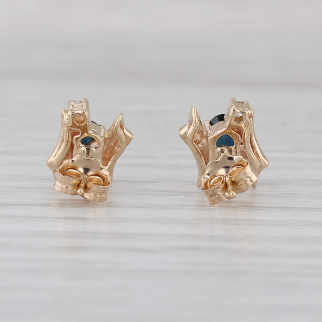 0.68ctw Blue Sapphire Diamond Stud Earrings 10k Yellow Gold Studs