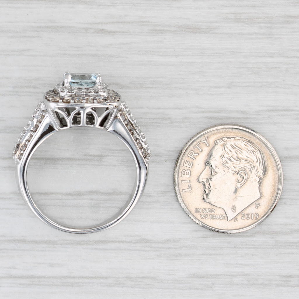 Light Gray Le Vian 1.30ctw Aquamarine Diamond Halo Ring 14k White Gold Size 6.75