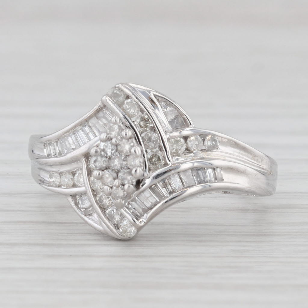 Light Gray 0.70ctw Diamond Cluster Engagement Ring 10k White Gold Size 9