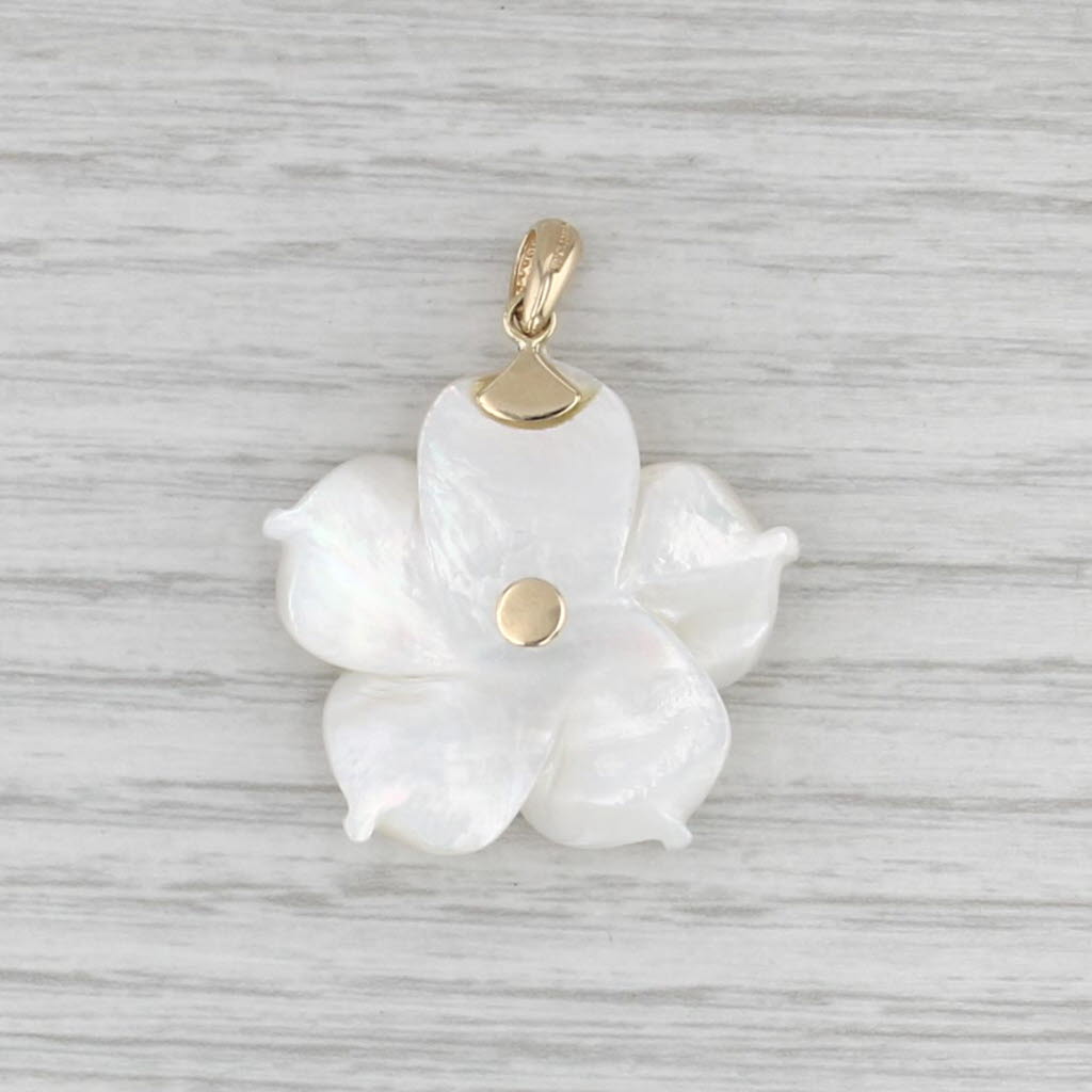 0.76ctw Peridot Mother of Pearl Flower Pendant 14k Gold Floral