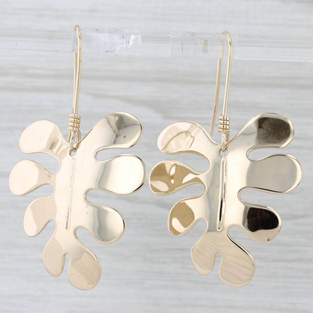 Light Gray Large Leaf Dangle Earrings 14k Yellow Gold Retired James Avery Hook Posts