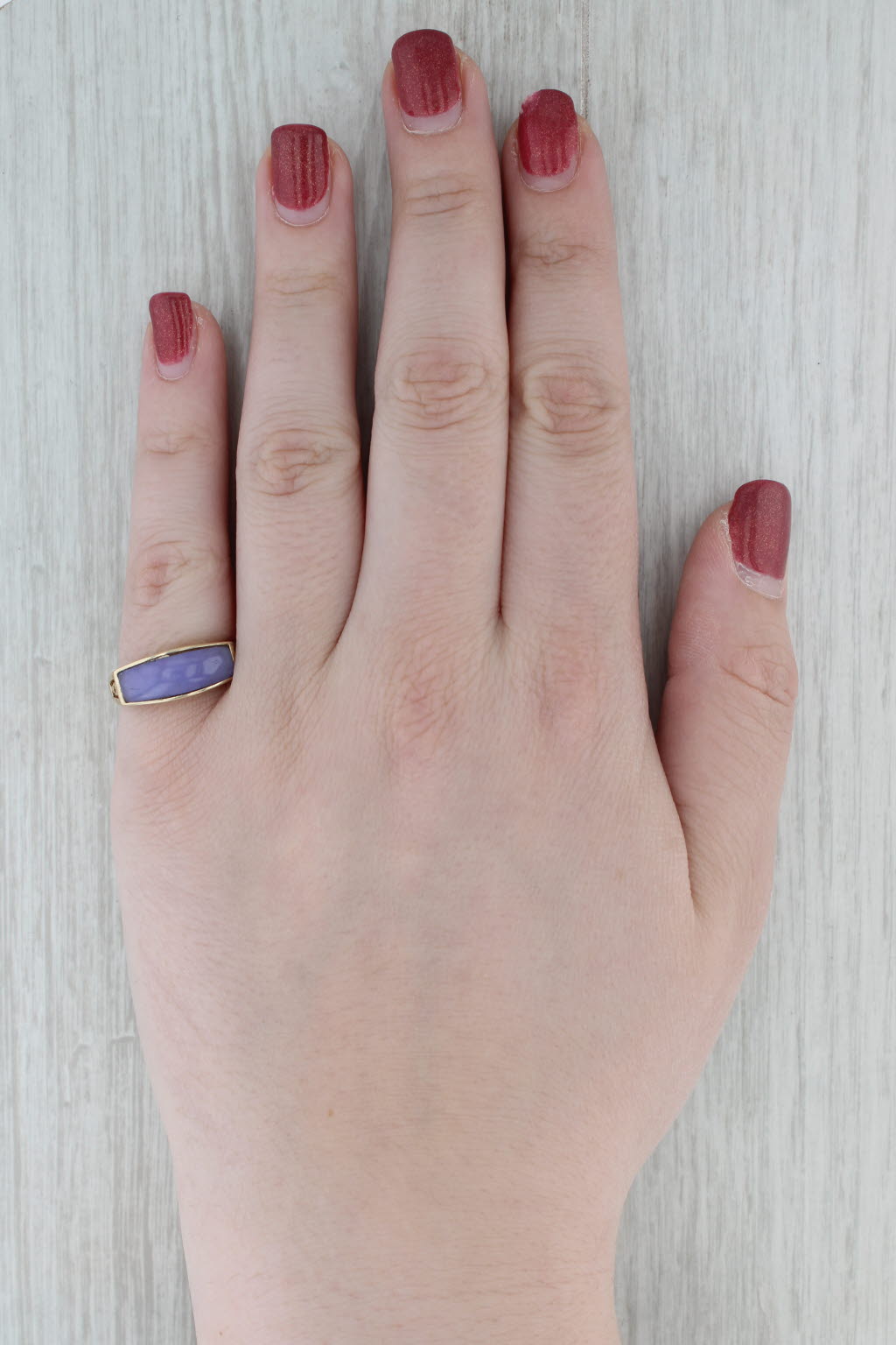Gray Purple Jadeite Jade Ring 14k Yellow Gold Size 7.25 Stackable