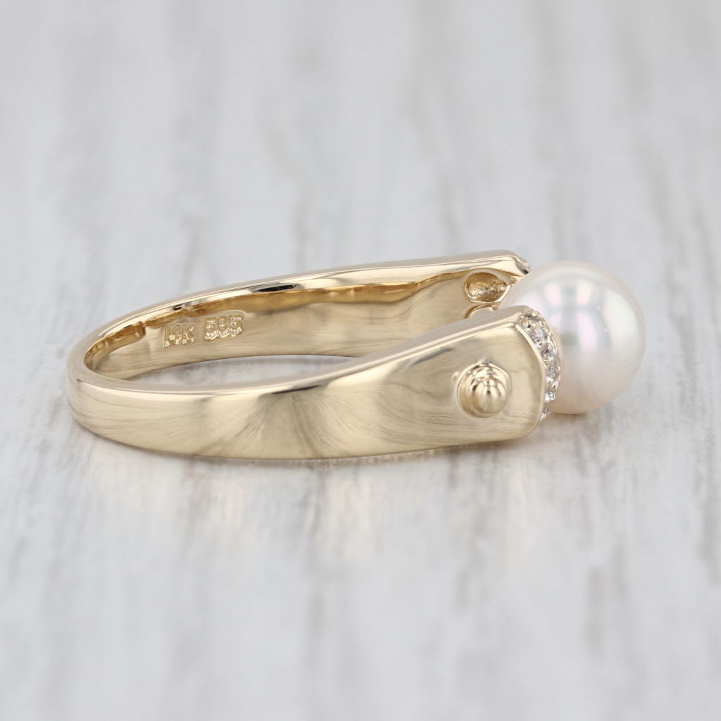 7.1mm Cultured Pearl Diamond Ring 14k Yellow Gold Size 7.25