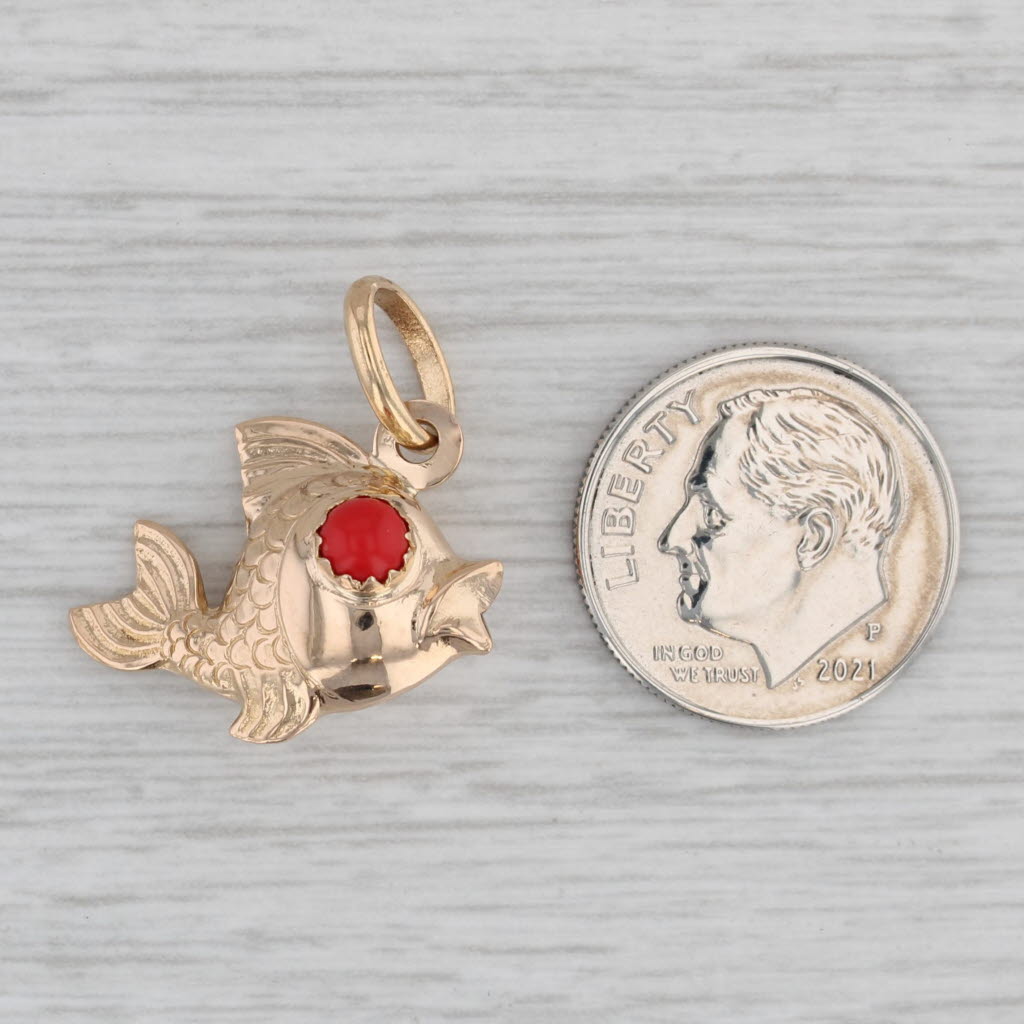 Gray Vintage Coral Fish Charm 18k Yellow Gold Pendant Nautical Jewelry